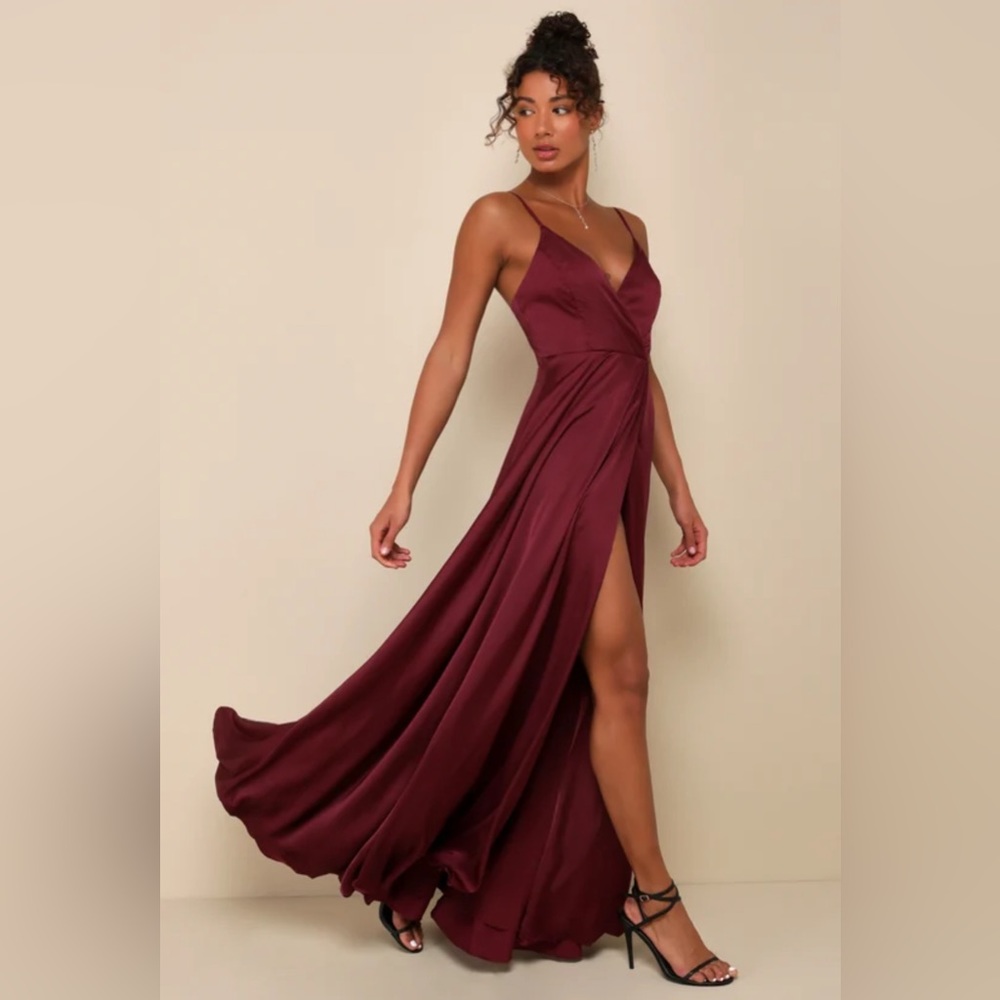 Lulus Ode To Love Burgundy Satin Maxi Dress